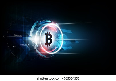 Golden bitcoin digital currency, futuristic digital money, technology worldwide network concept, vector illustration