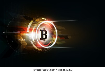 Golden bitcoin digital currency, futuristic digital money, technology worldwide network concept, vector illustration