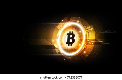 Golden bitcoin digital currency, futuristic digital money, technology worldwide network concept, vector illustration