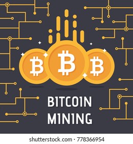 Golden bitcoin digital currency. Bitcoin mining vector illustration. Cryptocurrency technology and digital money. vector illustration