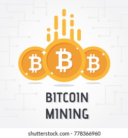 Golden bitcoin digital currency on white background. Bitcoin mining vector illustration. Cryptocurrency technology and digital money. vector illustration