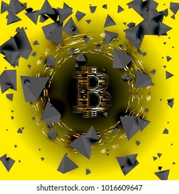 Golden bitcoin digital currency. vector illustration. Virtual symbols of the coin bitcoin. Crypto currency.