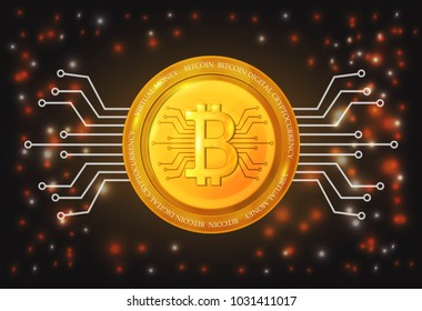 Golden bitcoin digital currency. vector illustration