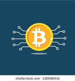 Golden bitcoin digital currency. vector illustration - Vector