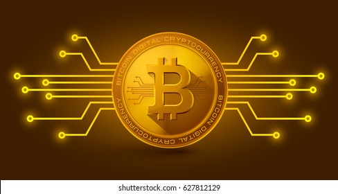 Golden Bitcoin Digital Currency. Vector Illustration