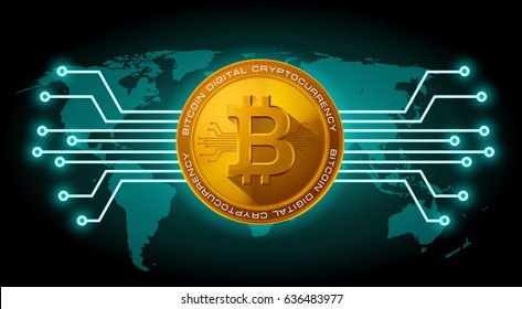 Golden bitcoin digital currency. vector illustration