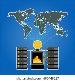 Golden bitcoin digital currency. vector illustration