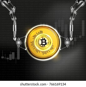 Golden bitcoin digital currency. Vector illustration.