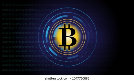 Golden bitcoin digital , futuristic digital money, technology network concept, vector illustration