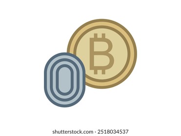 Bitcoin dorado con Identificación de huellas dactilares