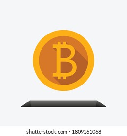 golden bitcoin front view falling in hole