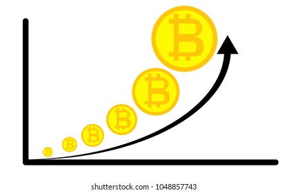 Golden bitcoin and growing chart on the white background. Eps 10 vector file.