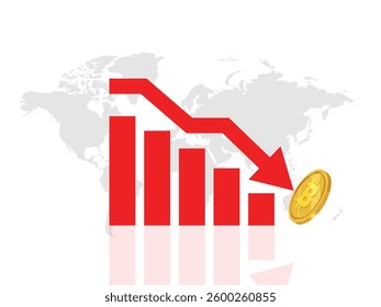 Golden Bitcoin growth green chart on world map FREE