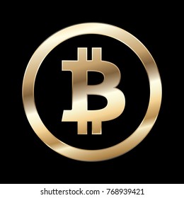 Golden bitcoin icon vector