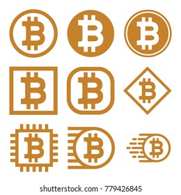 Golden Bitcoin Logo Design Vector, Icon Set Collection