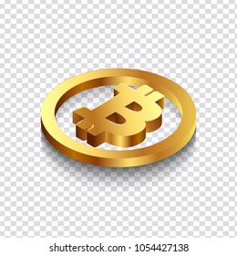 Golden bitcoin on transparent background.