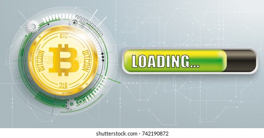 Golden bitcoin with progress bar header. Eps 10 vector file.