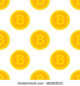 Golden bitcoin seamless pattern for cryptocurrency, virtual currency, digital money, ecash. Vector illustration.