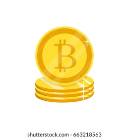 Golden bitcoin sign icon flat network money symbol. Cripto currency. Vector