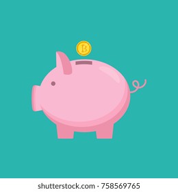 Golden bitcoin sign icon flat network money symbol. Cripto currency. Vector
