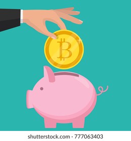 Golden bitcoin sign icon flat network money symbol. Cripto currency. Vector