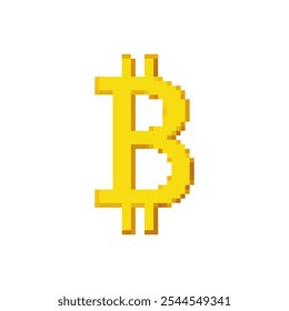 Golden Bitcoin Sign. Pixel Art Style. Digital Currency Icon in Pixelart. Isolated Vector Illustration.