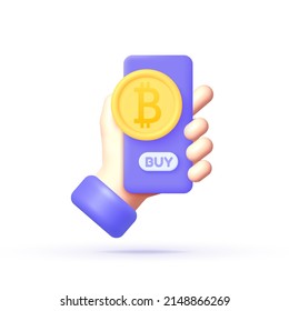 Golden bitcoin smartphone in 3D style. Bitcoin smartphone, great design for any purposes. Digital marketing concept. Vector illustration 3d