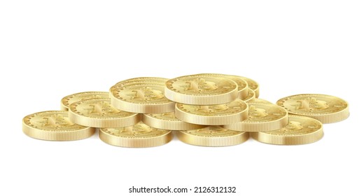 Golden bitcoin stack icon for cryptocurrency, virtual currency, digital money, ecash. Bitcoin symbol for fintech network banking and blockchain. Realistic 3d isolated vector illustration