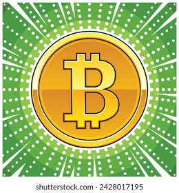 Golden Bitcoin Symbol Cartoon Vector Pop Art