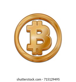 Golden bitcoin symbol isolated web vector icon. Bitcoin trendy 3d style vector icon. Raised symbol illustration. Golden bitcoin crypto currency sign.