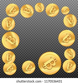 Golden bitcoins border. Vector illustration