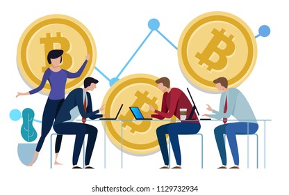 Golden Bitcoins chart up background. Graph of the growth of price. team work on investment management monitoring. vector