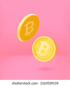 Golden bitcoins coins falling down. 3d vector concept
