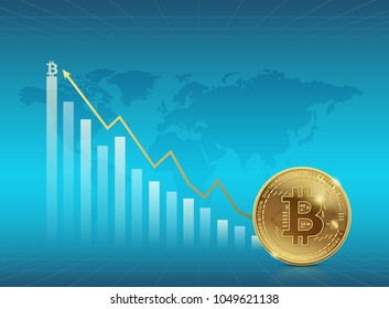 golden bitcoins digital currency and digital money and financial graph on world map technology network concept vector illustration