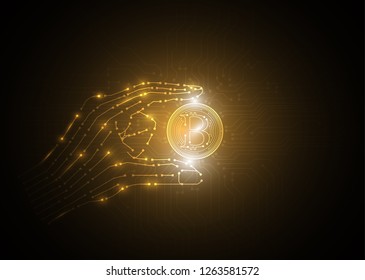 golden bitcoins digital  technology network concept