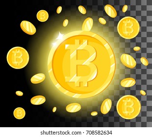 Golden bitcoins icon for cryptocurrency, virtual currency, digital money, ecash Web site page and mobile app design Vector illustration