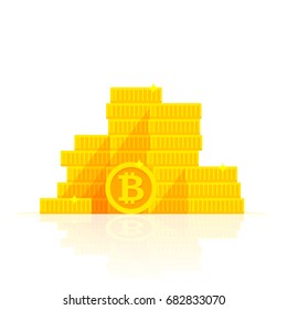 Golden bitcoins stack icon for cryptocurrency, virtual currency, digital money, ecash. Vector illustration.