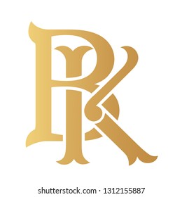 Golden BK monogram isolated in white.