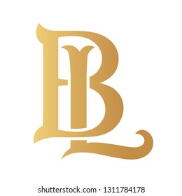 Golden BL monogram isolated in white.