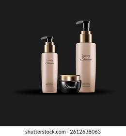 Golden and Black 3D Luxury Skincare Products with mock up of cosmetics product