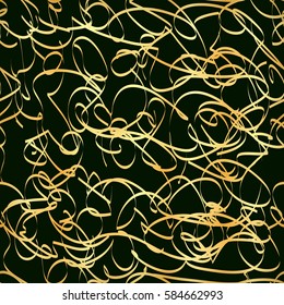 Golden and black abstract seamless vector pattern with circles, retro print design