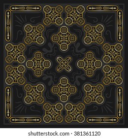 golden and black ancient style pattern on grey