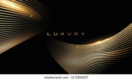 Golden Black Award Background. Jubilee Night Decorative Invitation. Stage Graphics. Wedding Entertainment Night. Elegant Luxury Lights Elegant Shine Modern Template Certificate. Wave Lines Shining. 