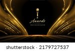 Golden Black Award Background. Waves Luxury Graphics. Stage Motion Visuals. Wedding Entertainment Night. Elegant Luxury Shine Modern Template Certificate. Wave Lines Shining. Globe Horizon in Space