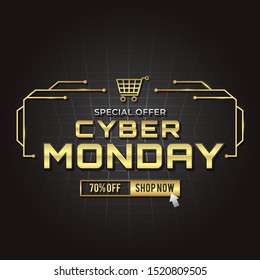 golden and black background of cyber monday