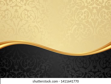 golden and black background with floral pattern