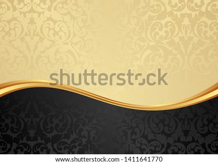 golden and black background with floral pattern