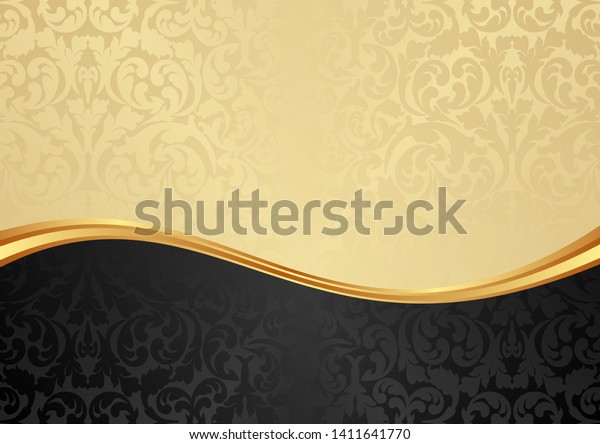 golden and black\
background with floral\
pattern