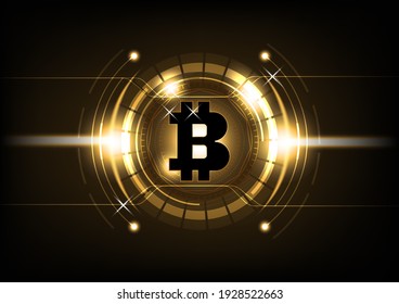 Golden and black bitcoin digital cryptocurrency, futuristic digital money, technology worldwide network concept. Vector illustration design.