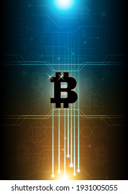 Golden and black bitcoin digital cryptocurrency, futuristic digital money, technology circuit network concept. Vector illustration design.